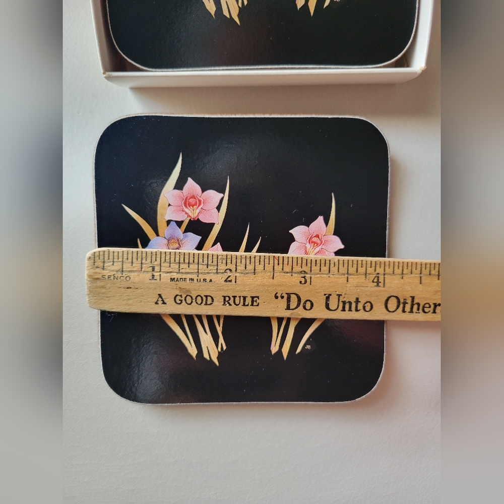 Vintage Cavalli Floral Coaster Set Orchids Made in New Zealand Original Box - Picture 4 of 16
